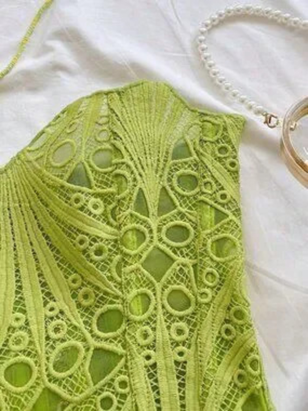 Green Casual Women's Off-The-Shoulder Lace Corset Bustier Top